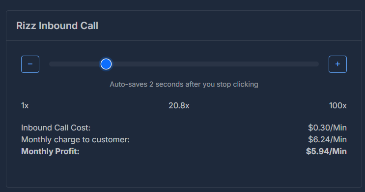 Rizz Inbound Call Cost
