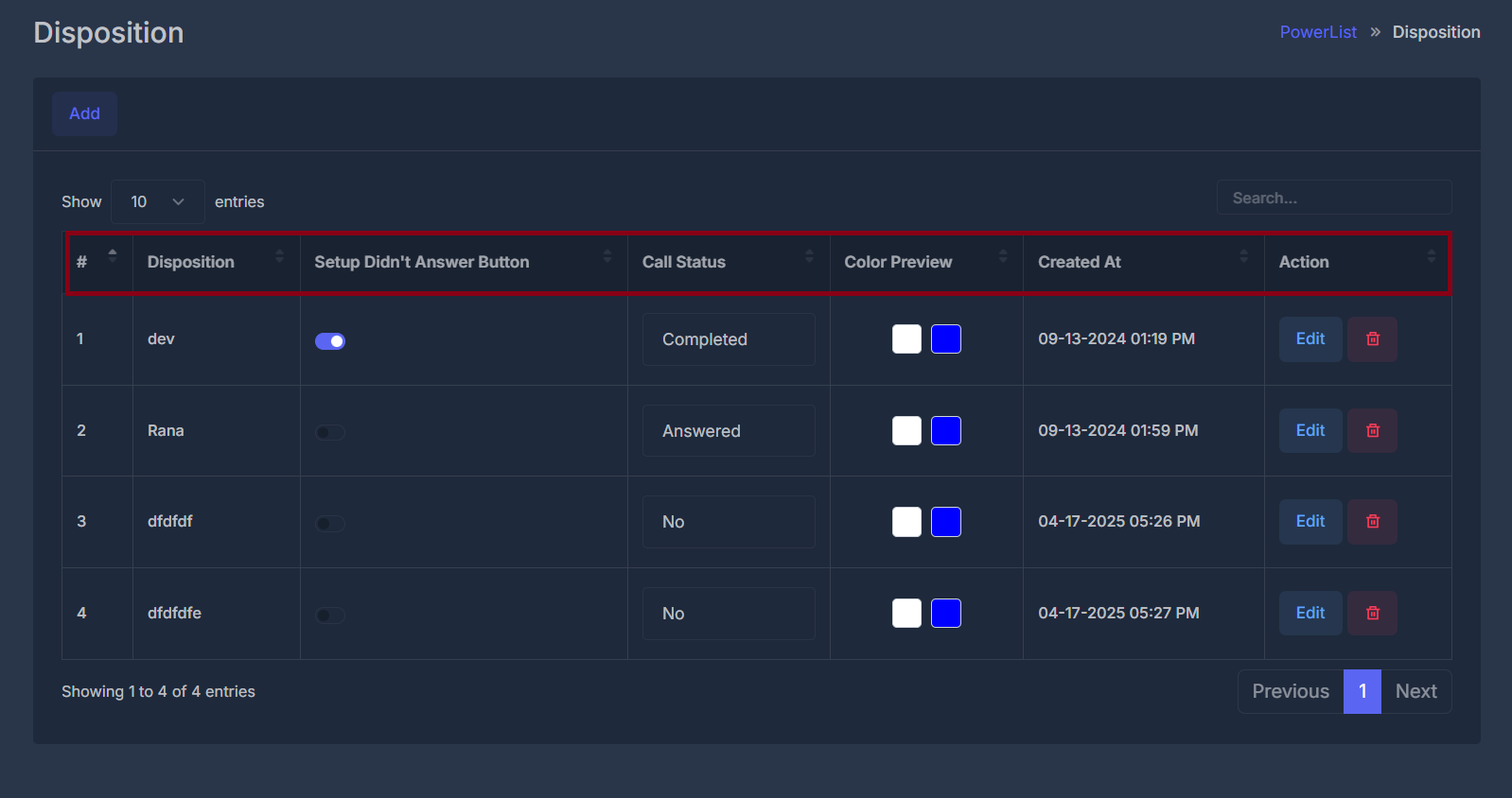 Disposition Status Configuration