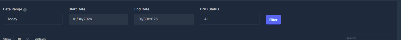DND filters and date range controls