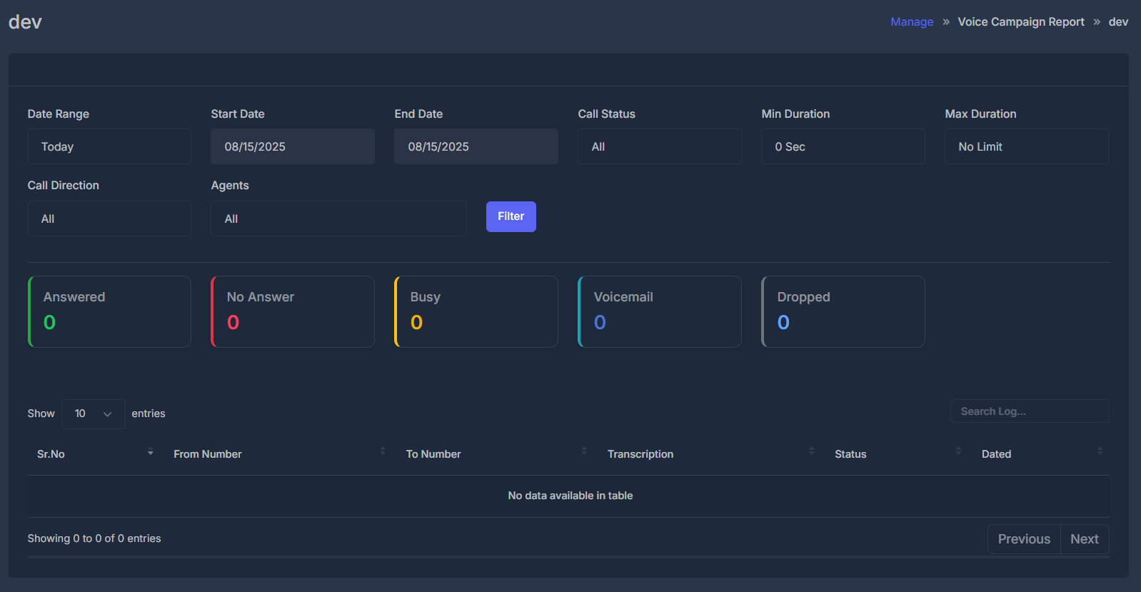 Voice Campaign Details Interface