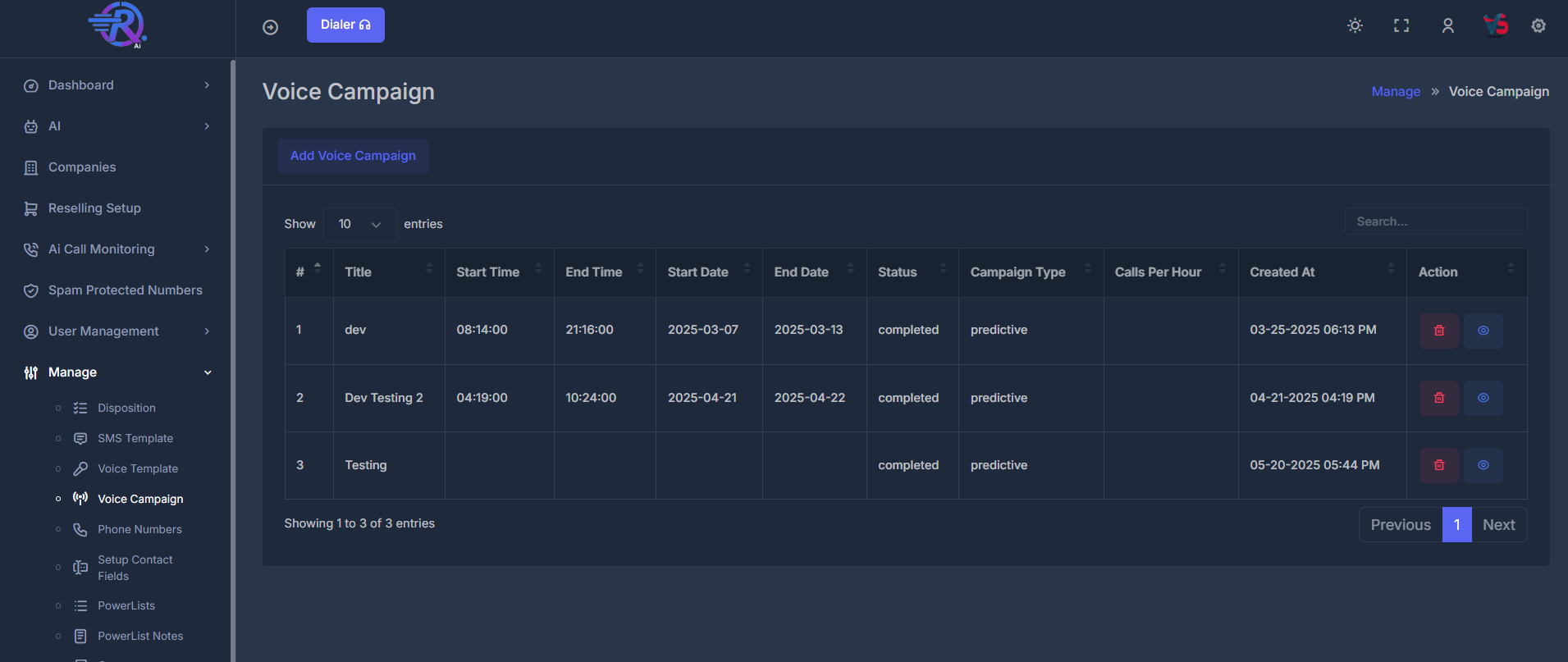 Voice Campaign Interface