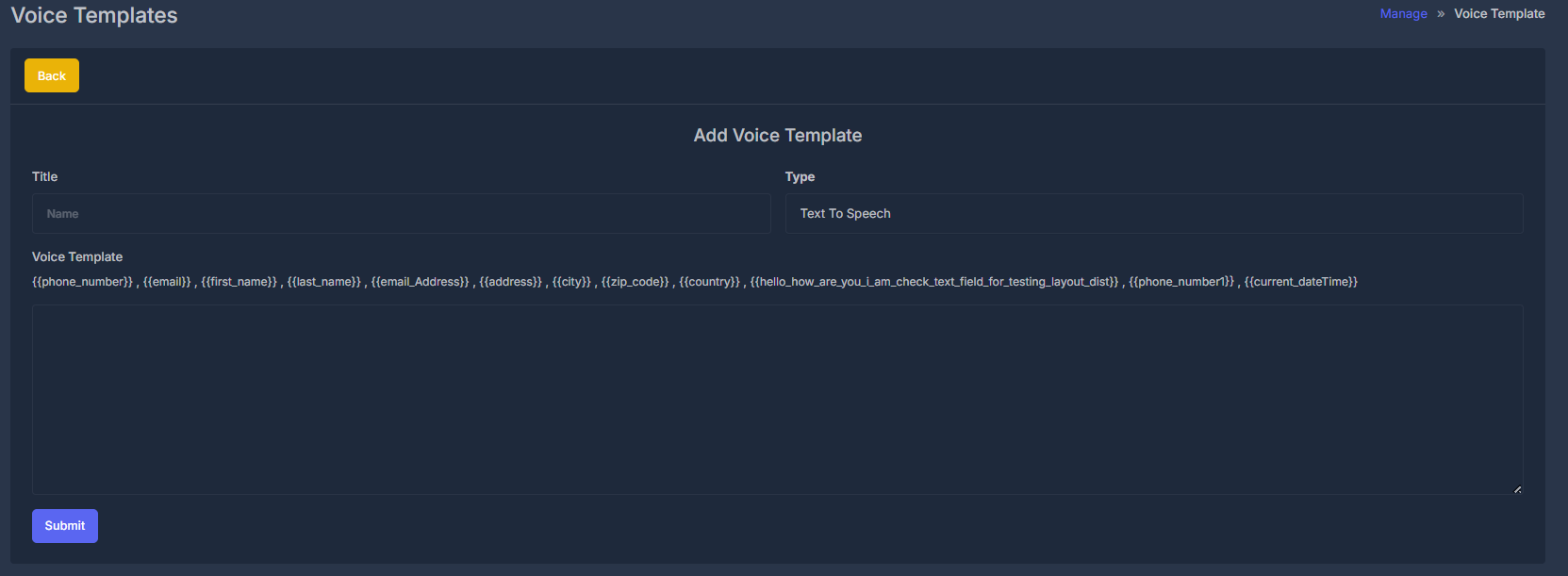 SMS Templates Interface