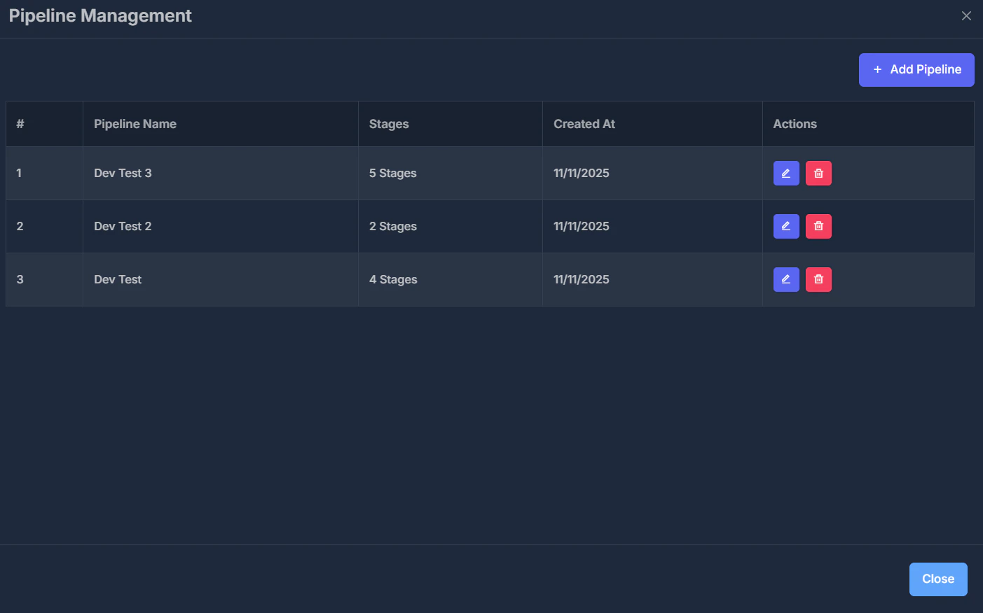Pipeline Management Interface