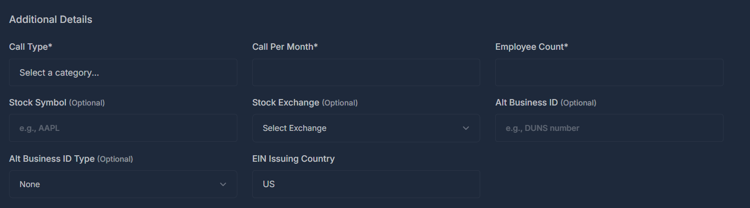 Additional Business Details Form