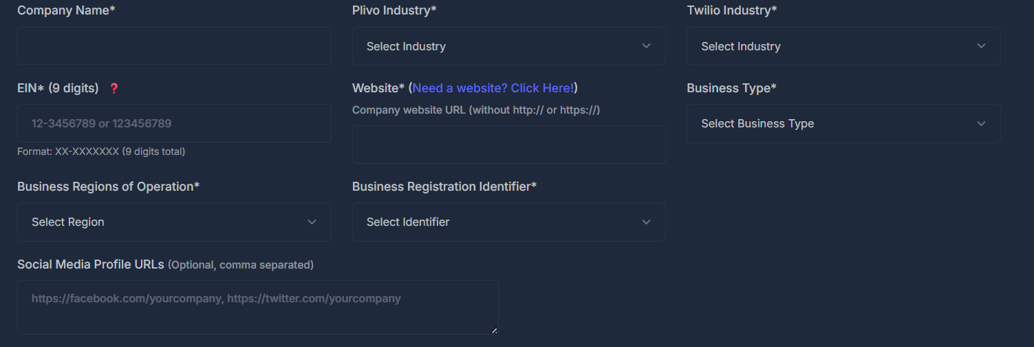 Business Details and Industry Form