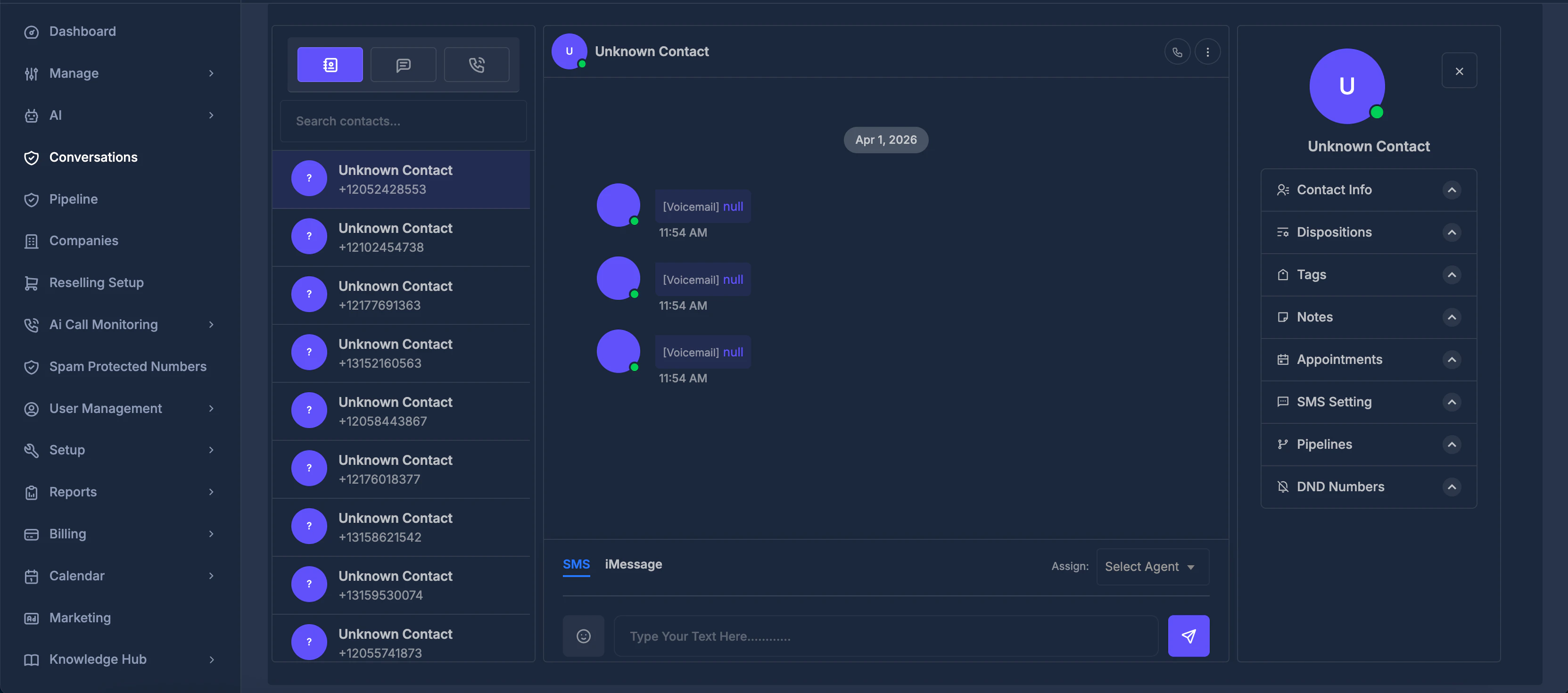 Conversations three-panel layout overview
