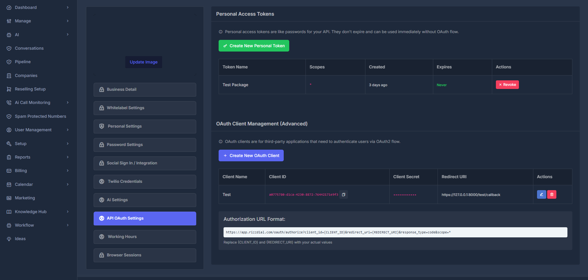 Overview of API OAuth settings