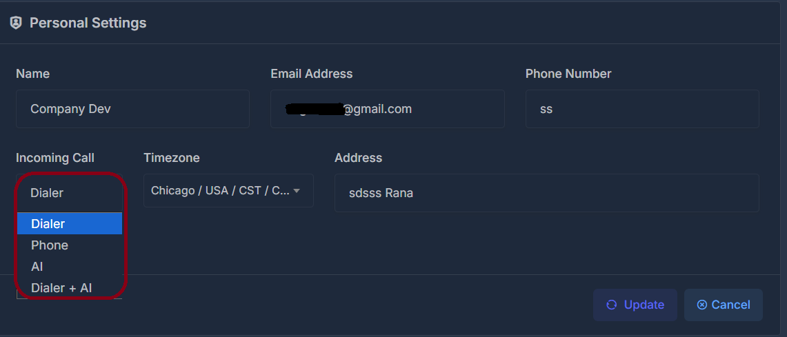 Personal Settings