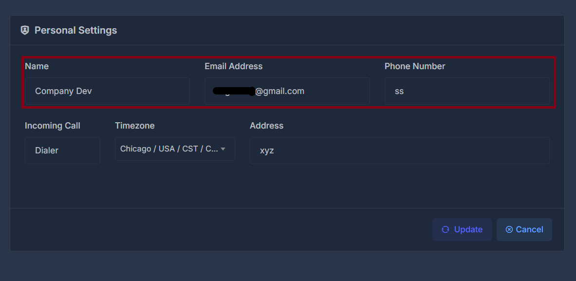 Personal Settings
