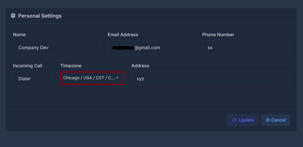 Personal Settings