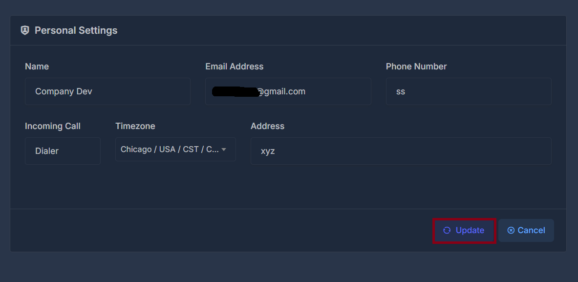 Personal Settings