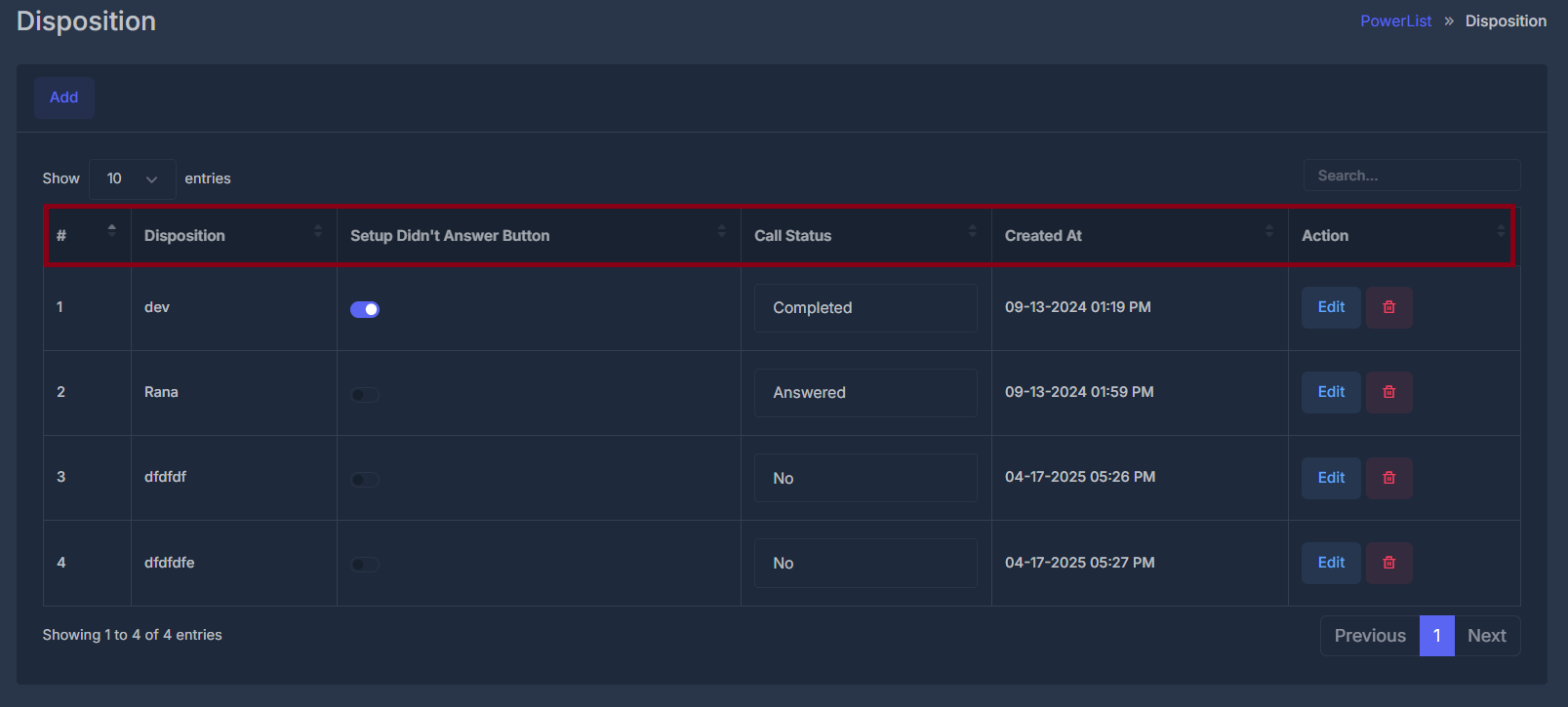 Disposition Status Configuration