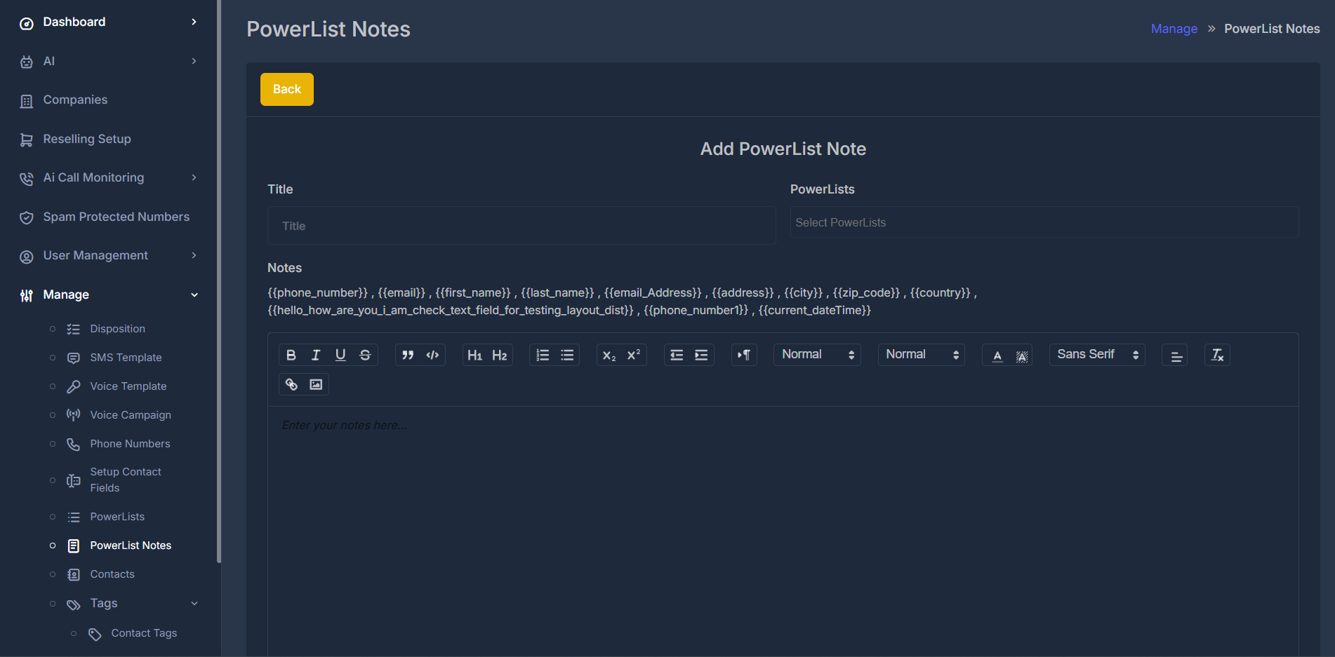 Add Note Interface