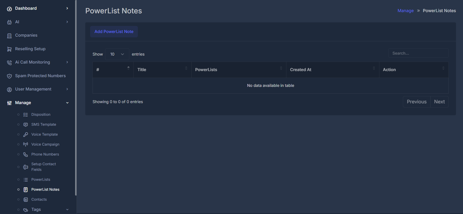 PowerList Notes Management Interface
