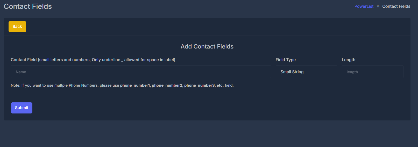 Contact Fields Interface