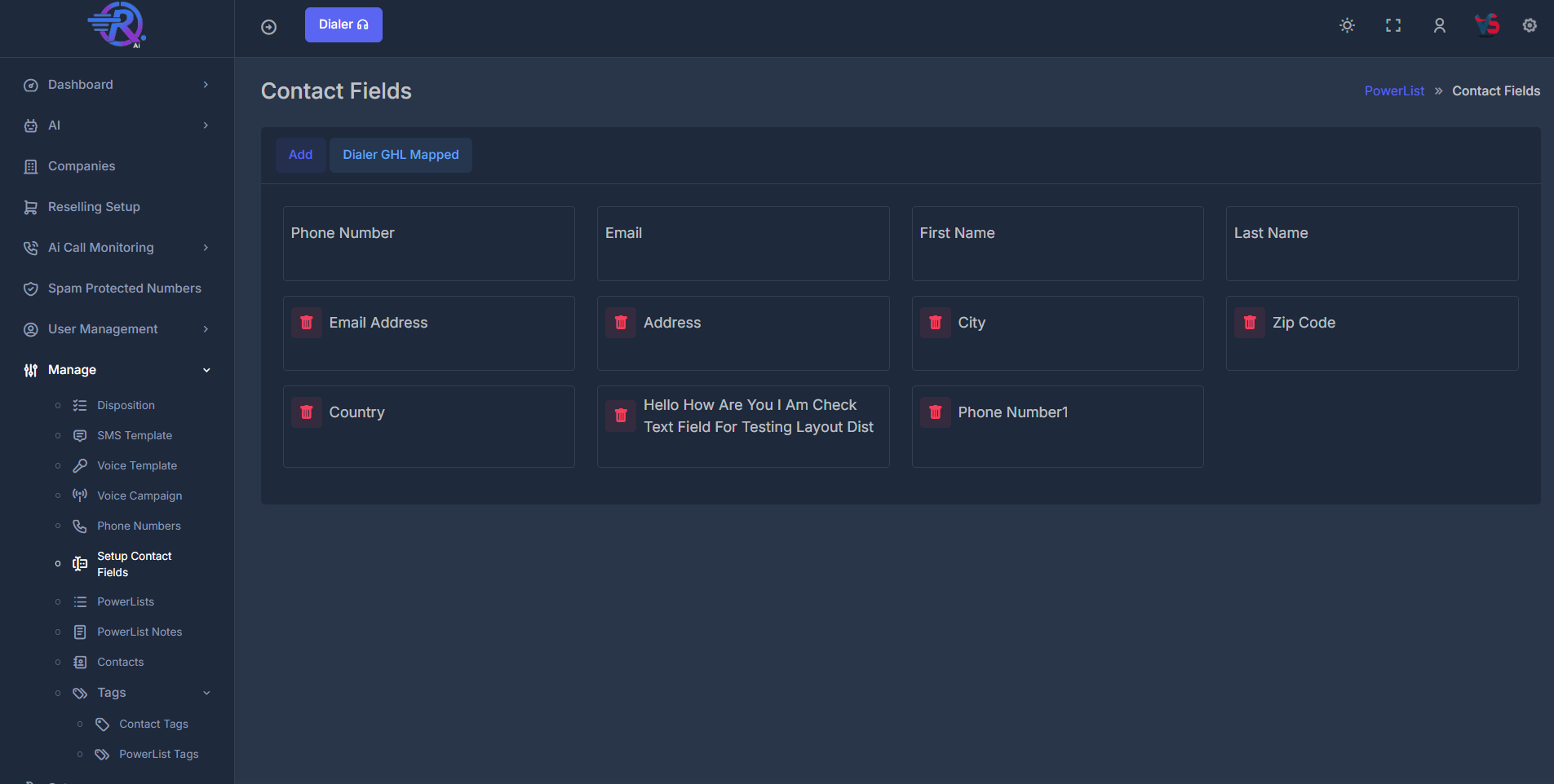Contact Fields Interface
