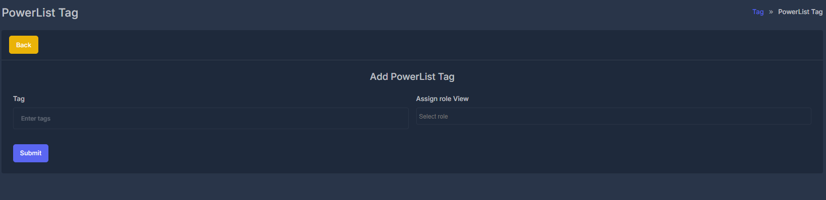 Add New PowerList Tag Interface