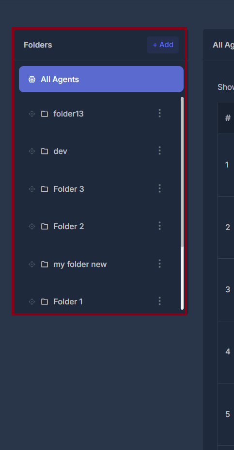 Folders panel with All Agents and custom folders