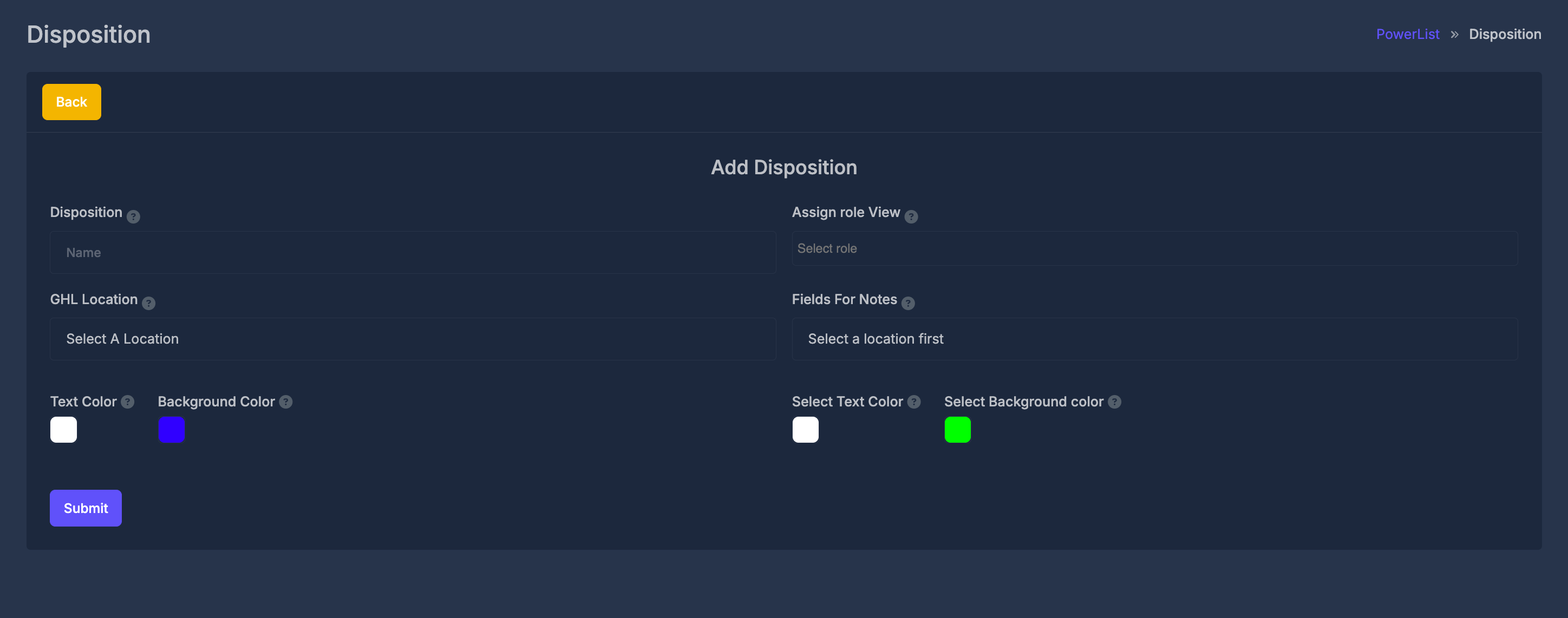 Add New Disposition Interface