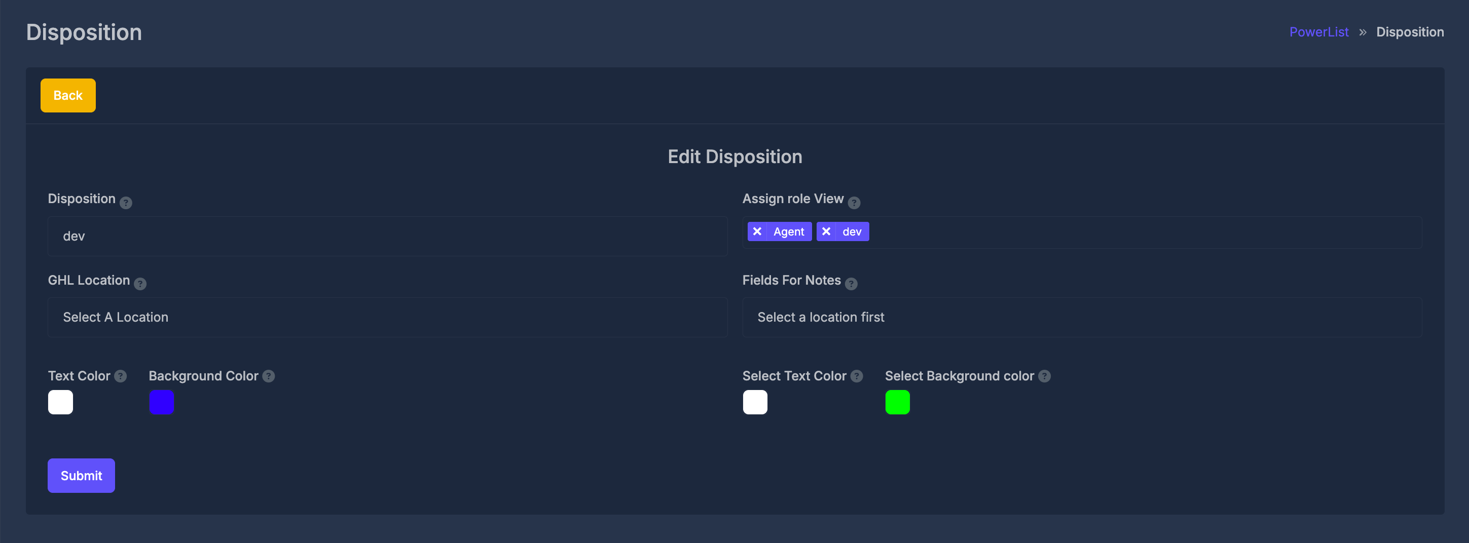 Edit Disposition Interface