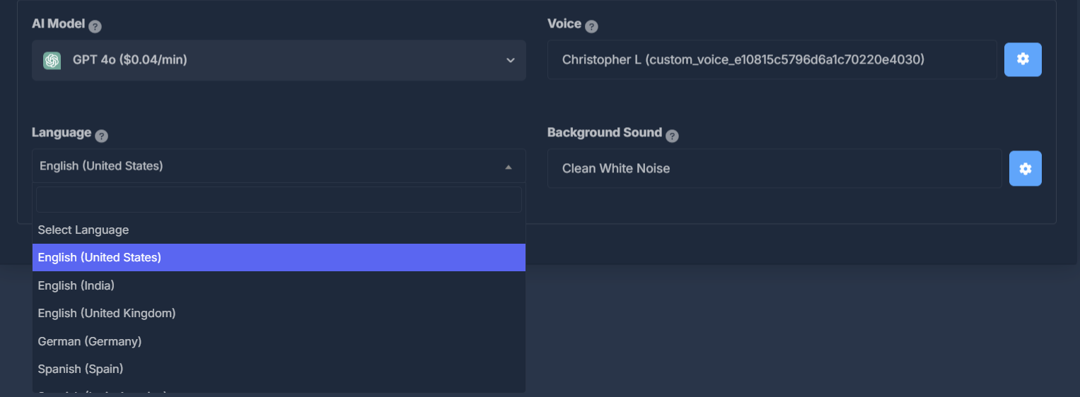 Language Selection Interface