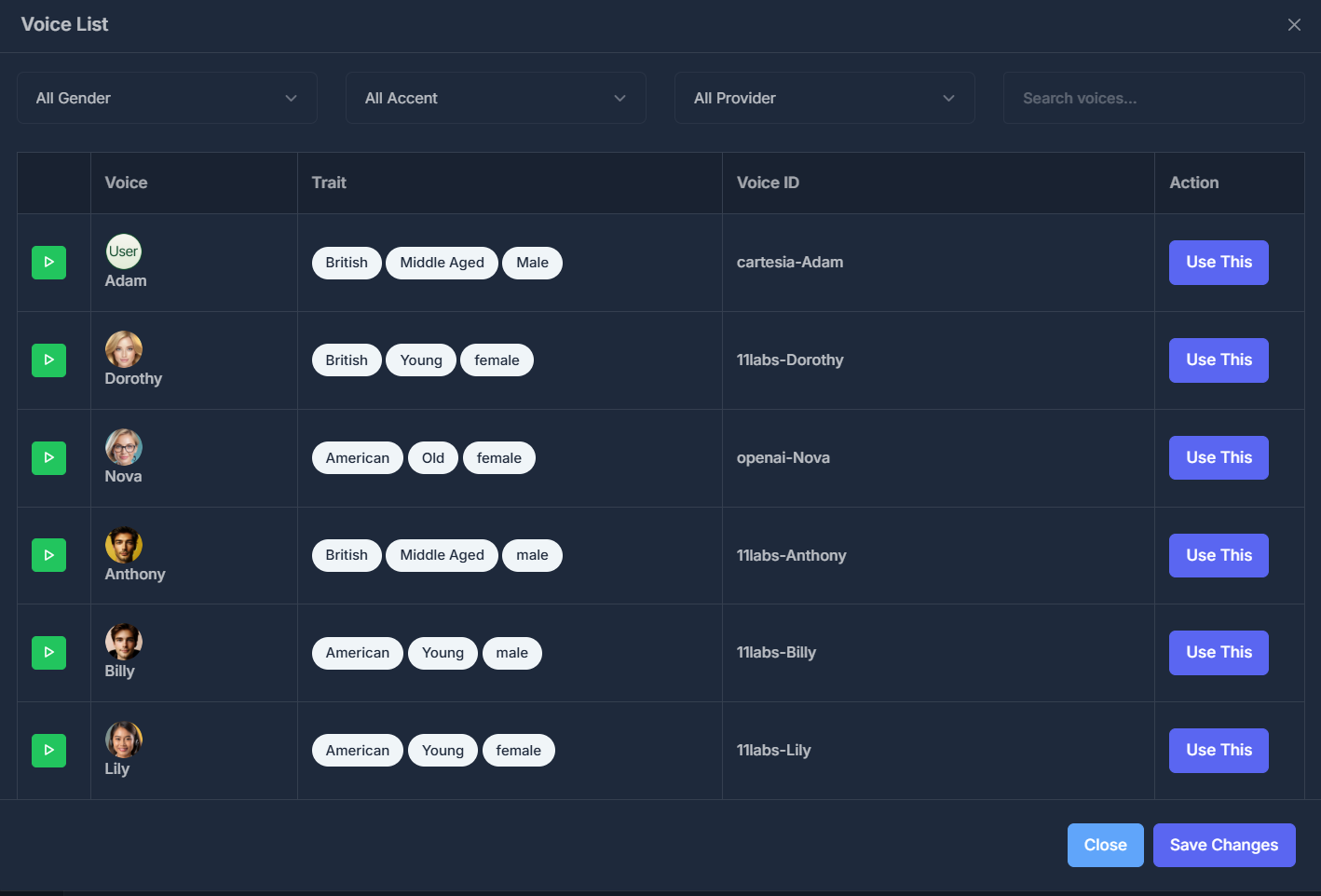 Available Voice Options