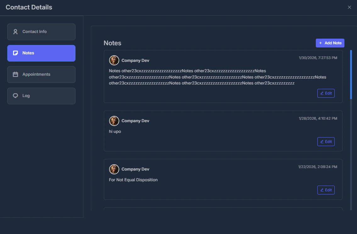 Pipeline - Contact Notes