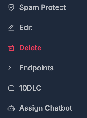 Phone number row actions menu