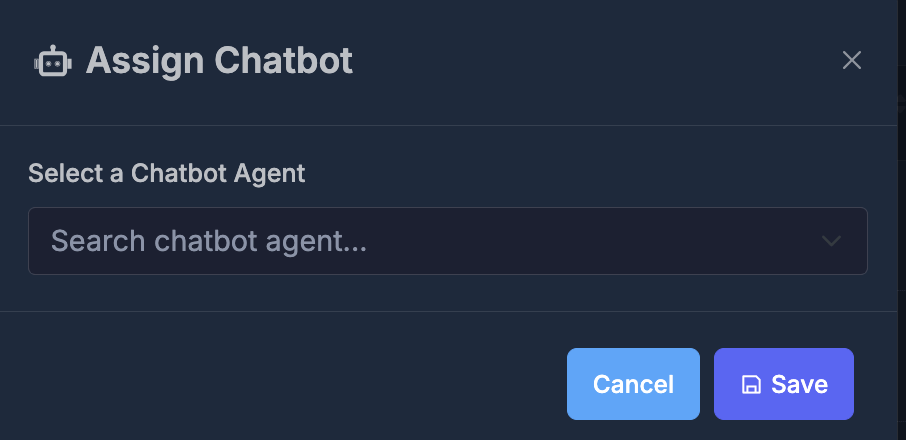 Assign Chatbot to Number β agent selection popup