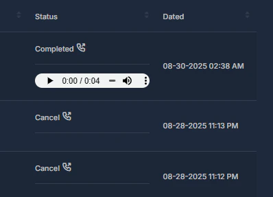 Call recording player on a call row