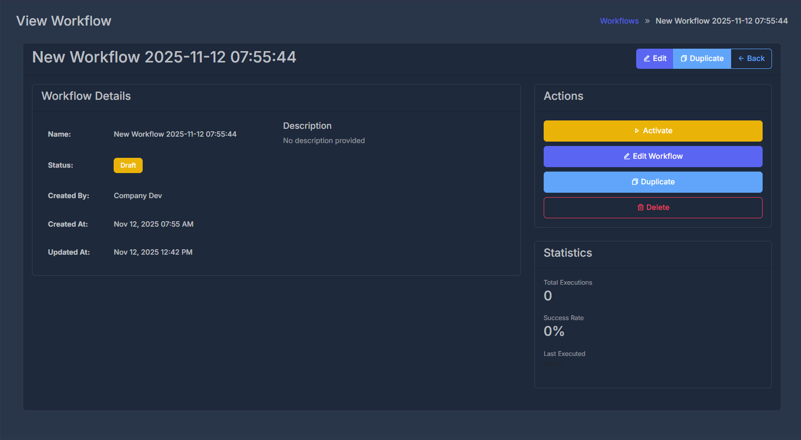 Create Workflow Button