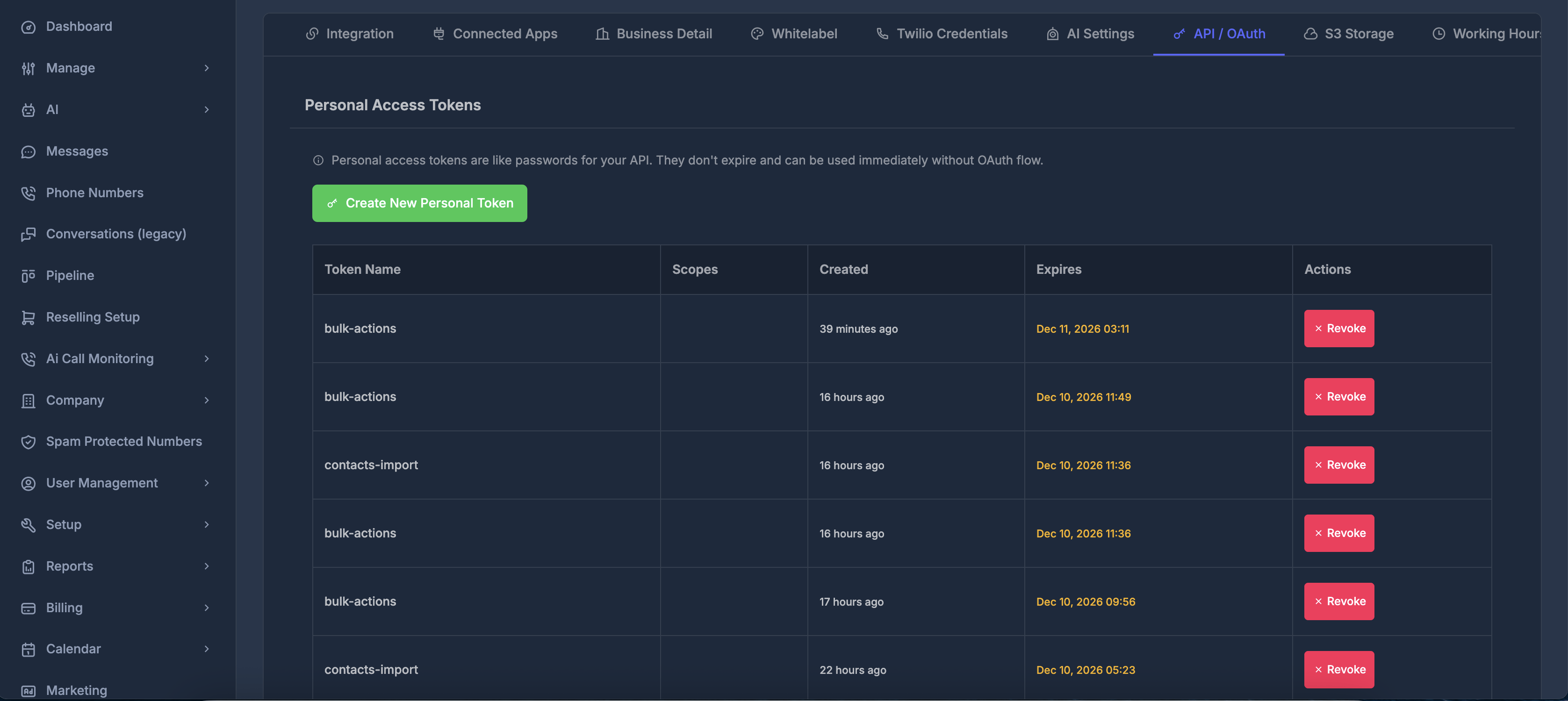 Overview of API OAuth settings