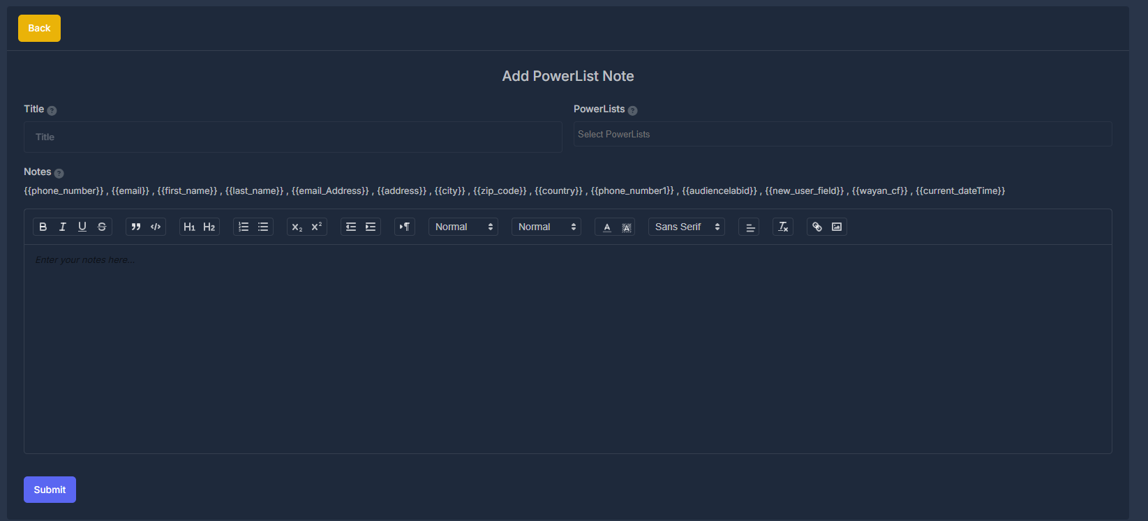 Add PowerList Note - Interface Overview