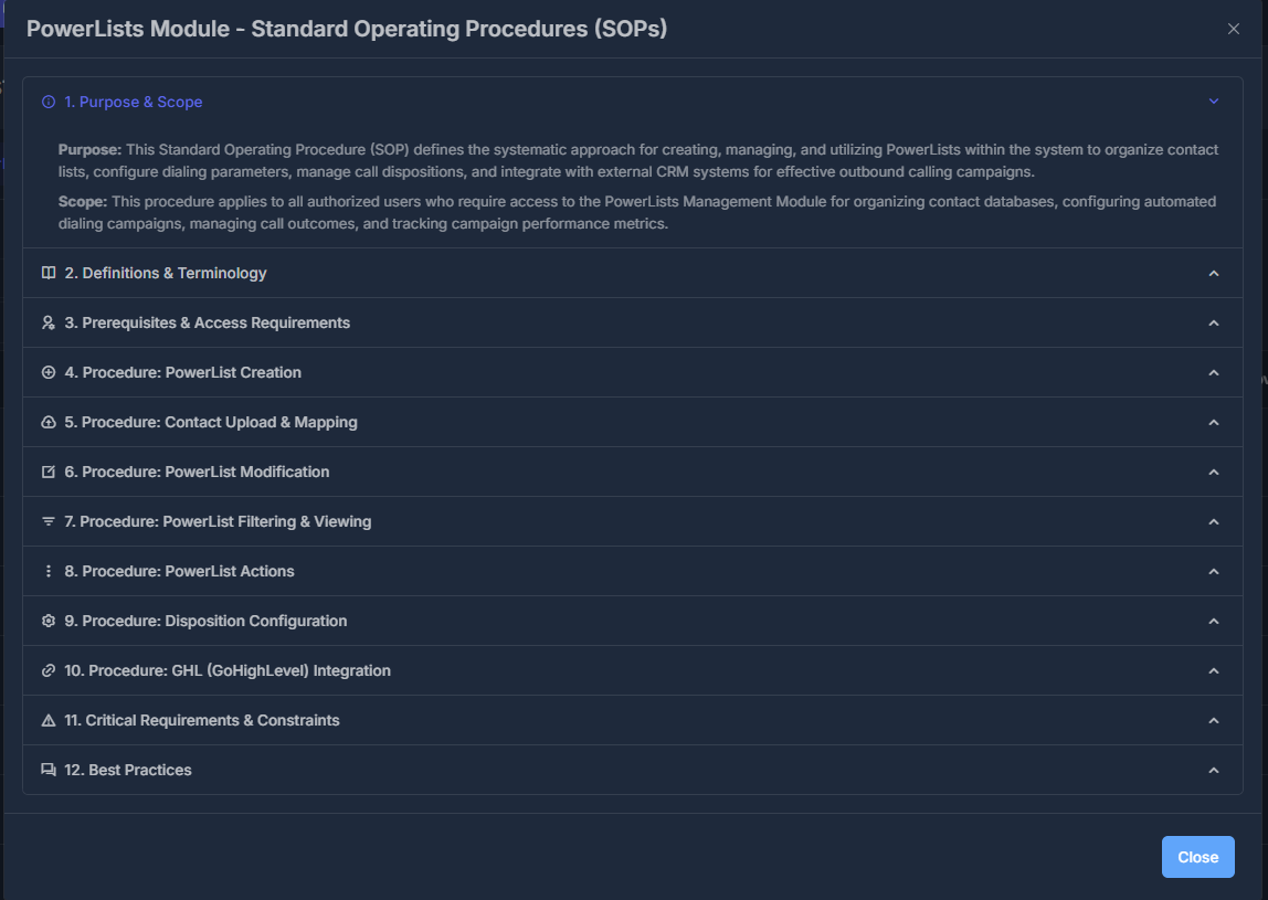 PowerLists SOPs Modal