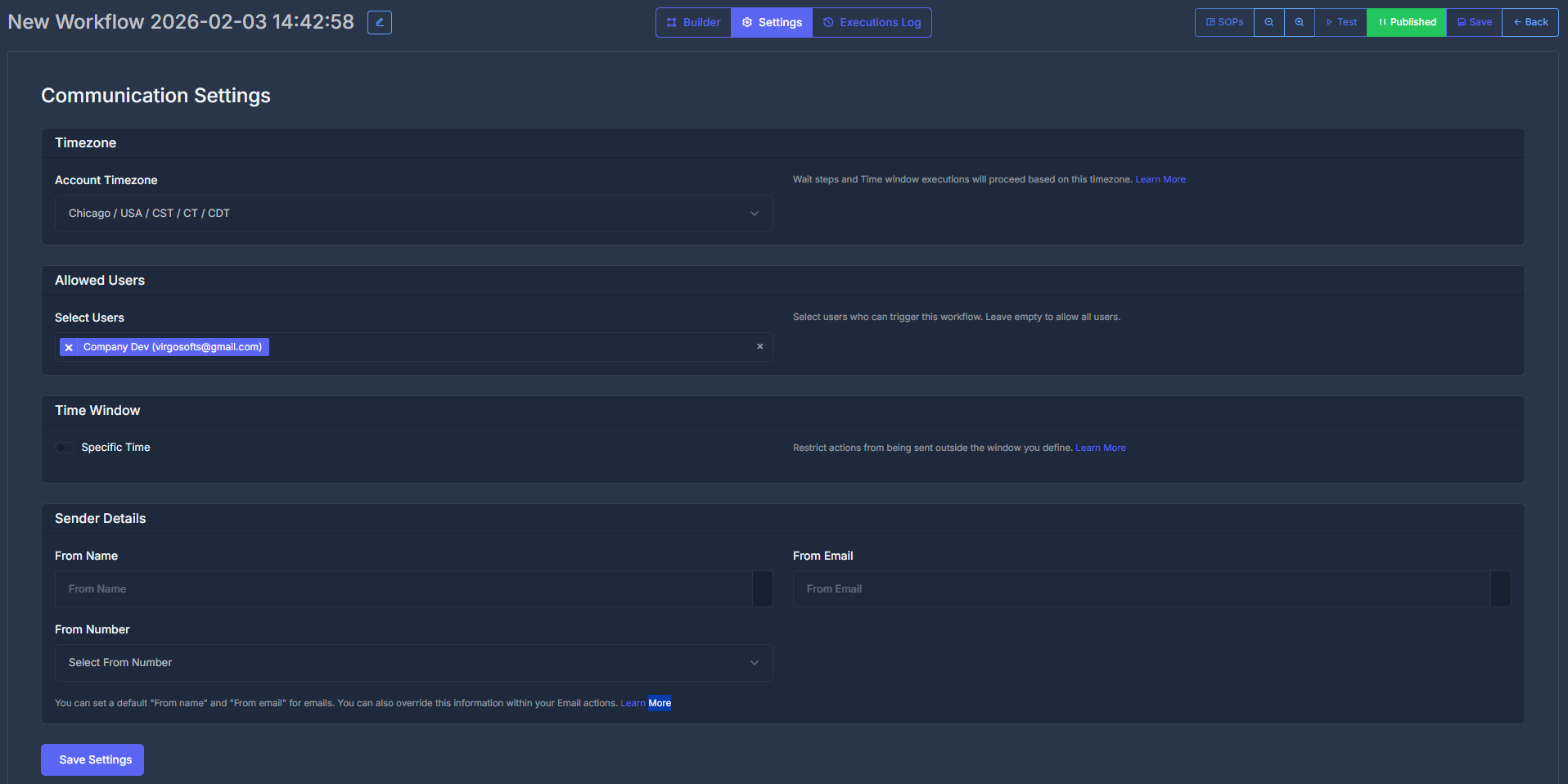 Workflow Settings UI