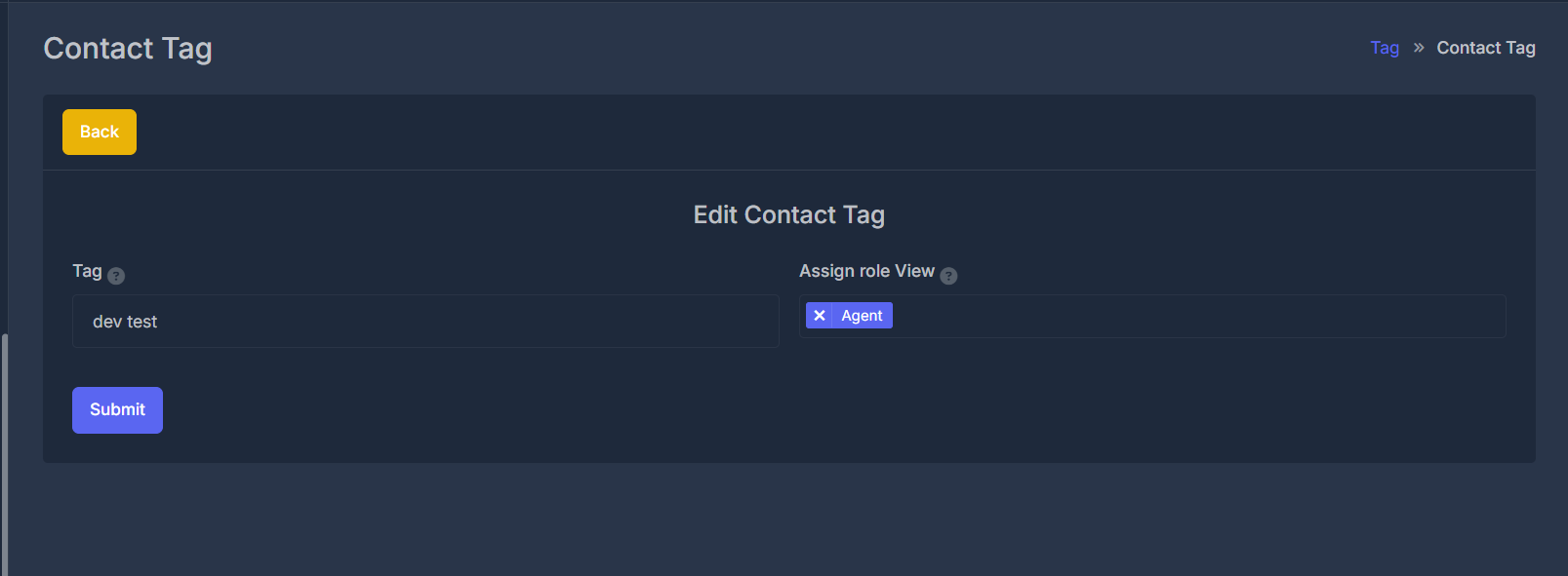 Edit Contact Tag Interface