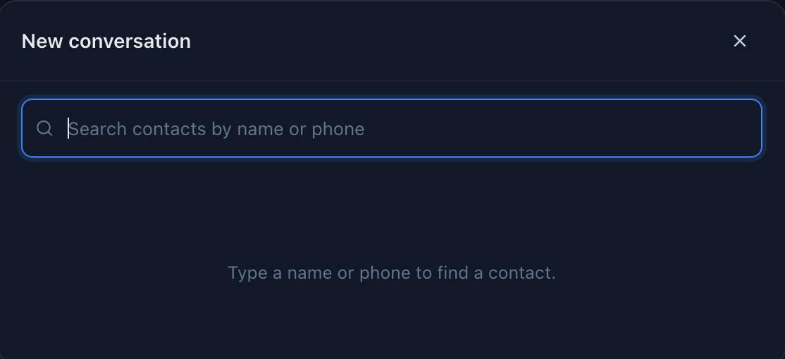 Screenshot of the new conversation popup with a contact search box