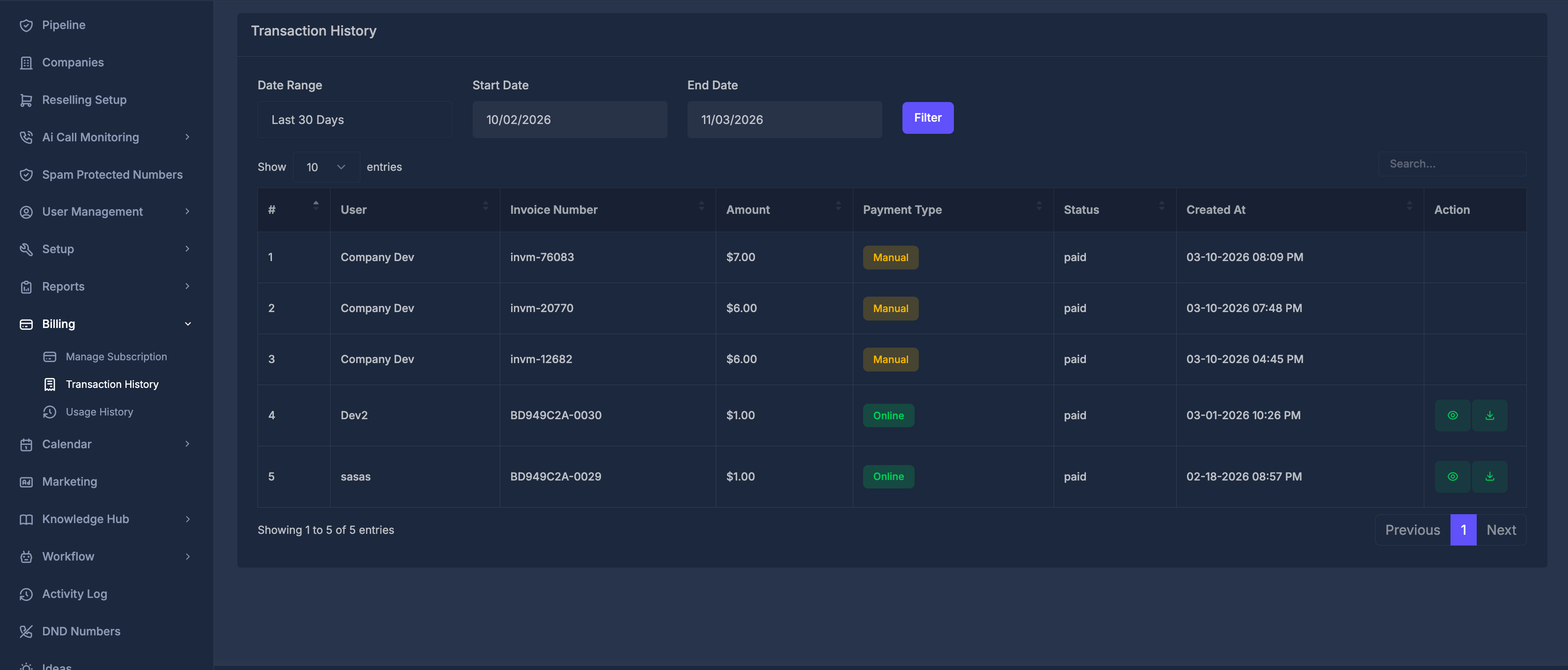 Transaction History - Docs AI Sync