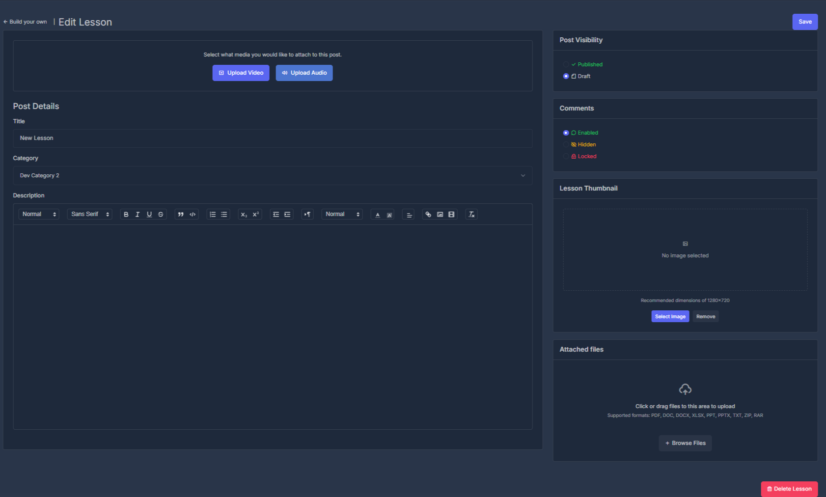 Add Lesson Interface