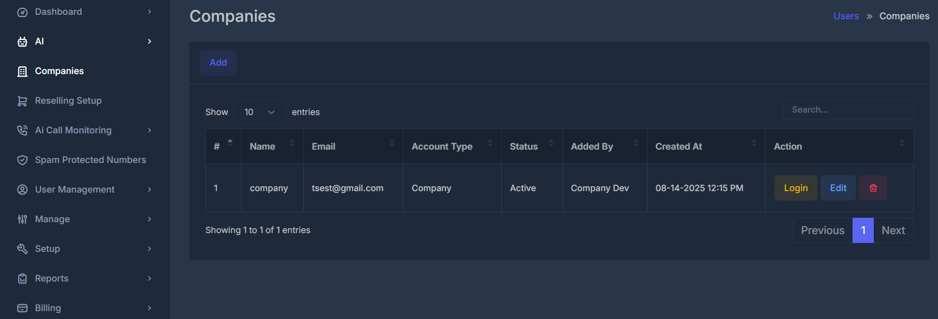 Company Listing Dashboard