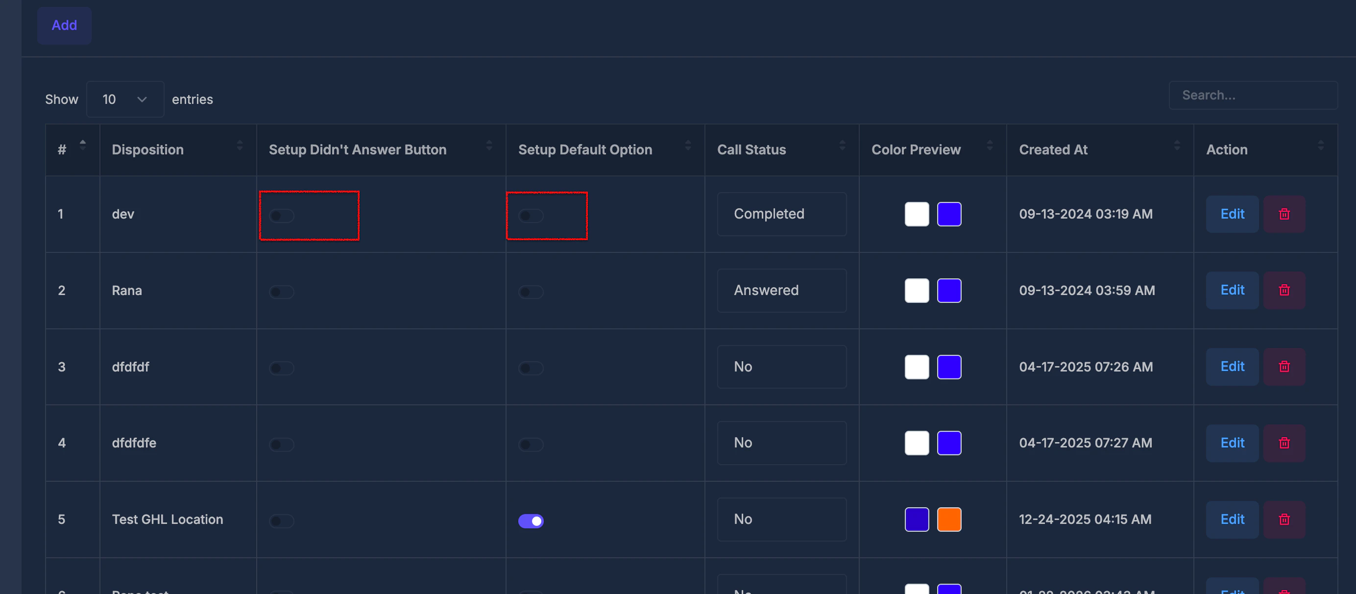 Add Disposition form