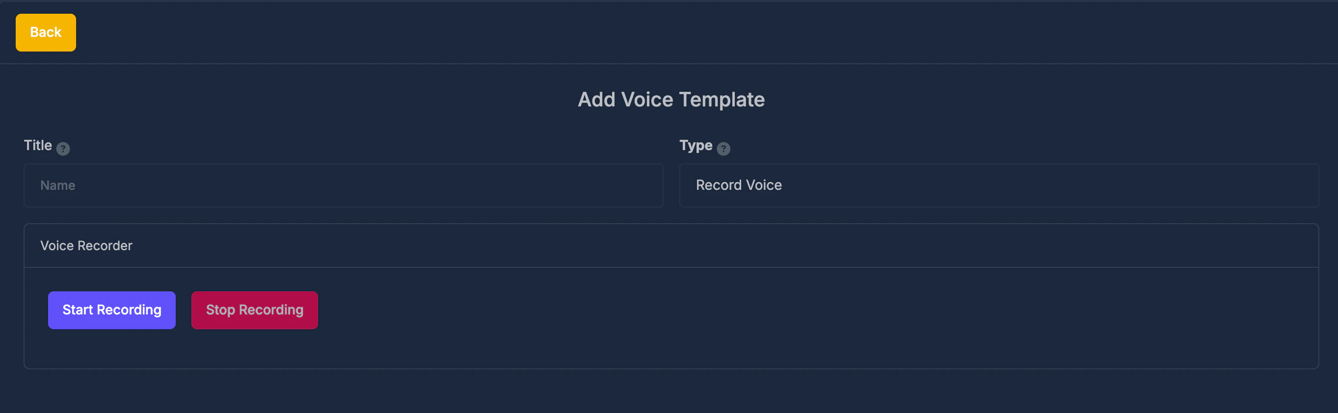 Add Voice Template form