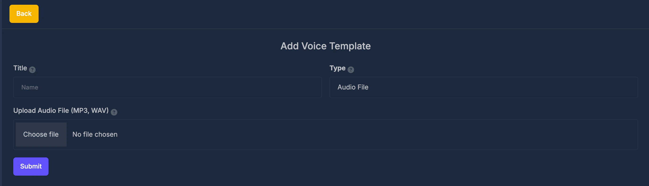 Add Voice Template form