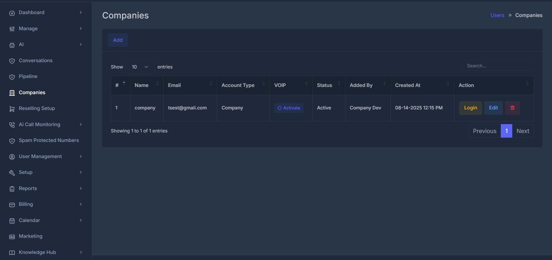 Company Listing Dashboard