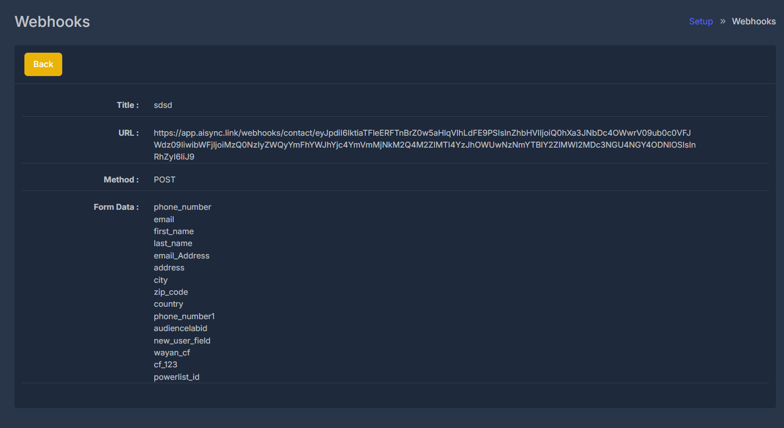 Webhook Details Screenshot