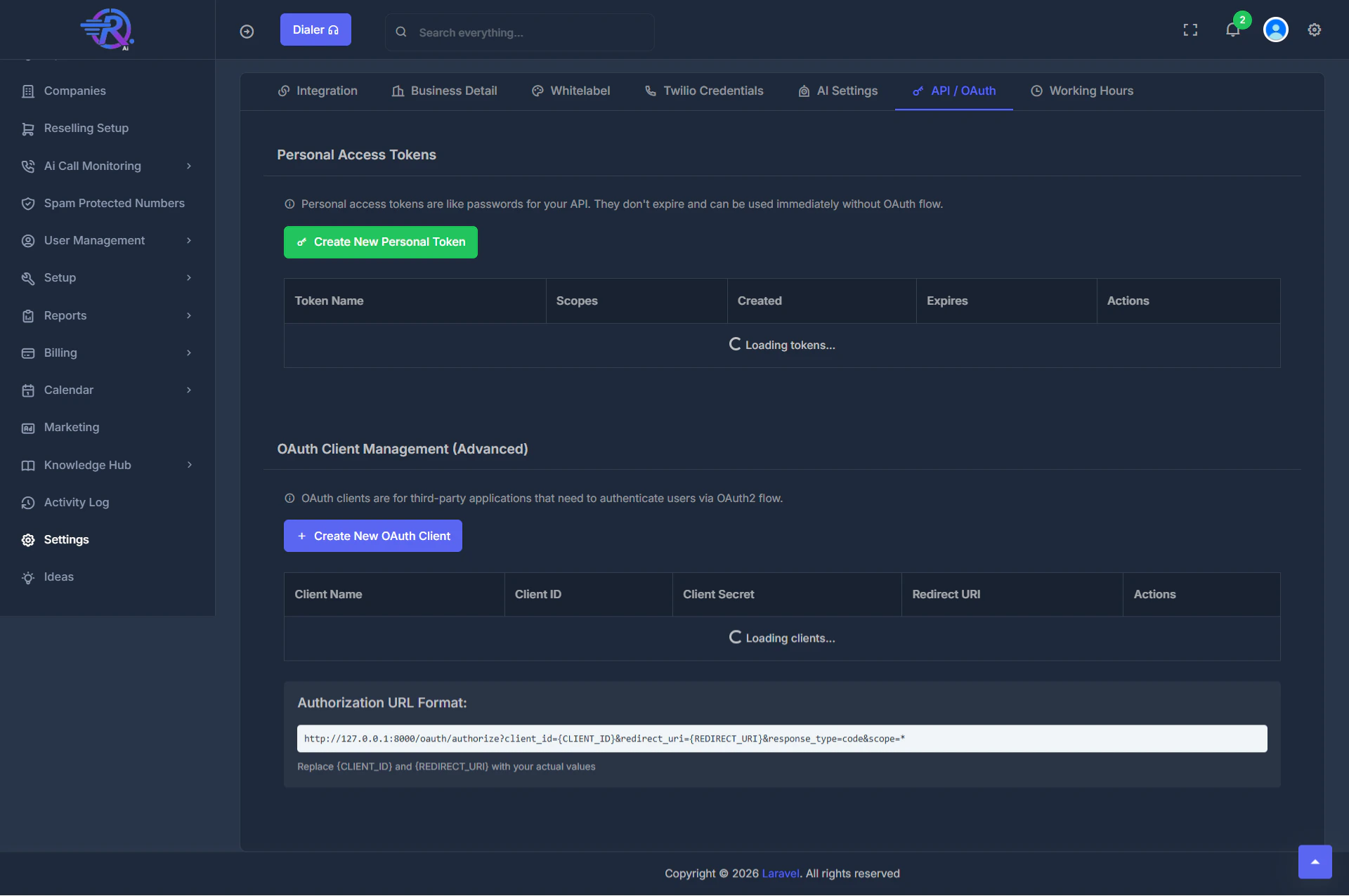 Overview of API OAuth settings