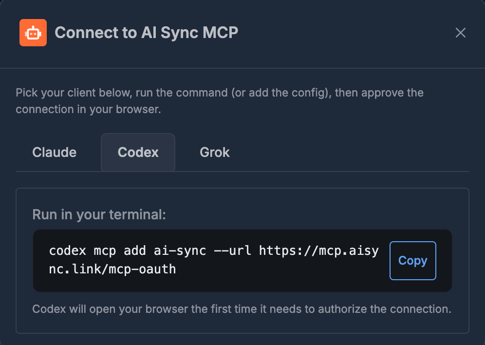 Codex MCP setup command