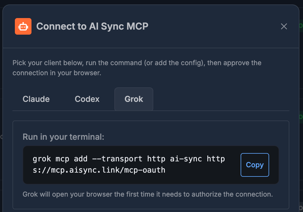 Grok MCP setup command