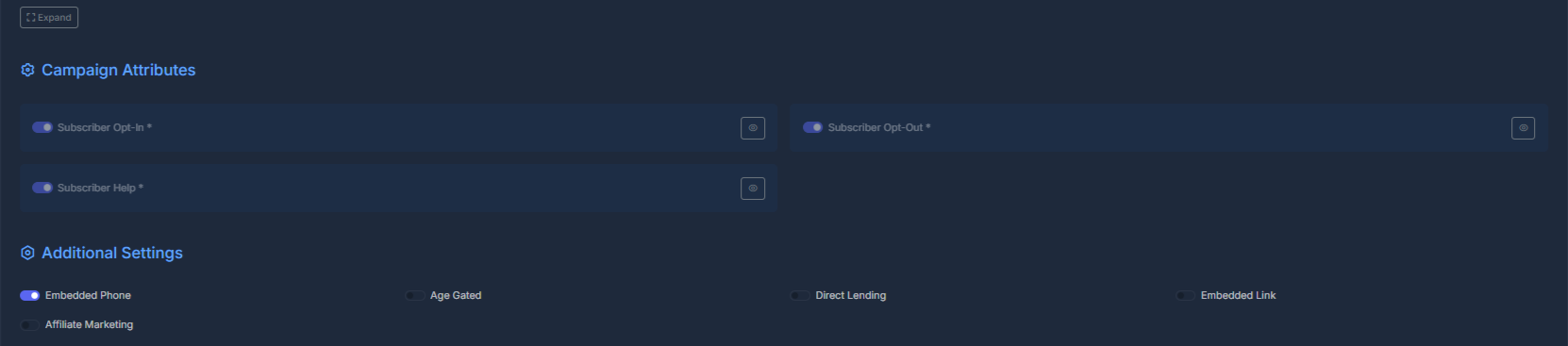 Edit 10DLC Campaign Form - Use case and sample messages section