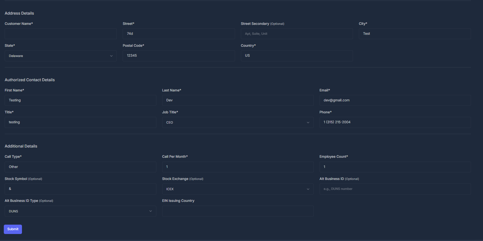 Edit 10DLC Profile Additional Fields